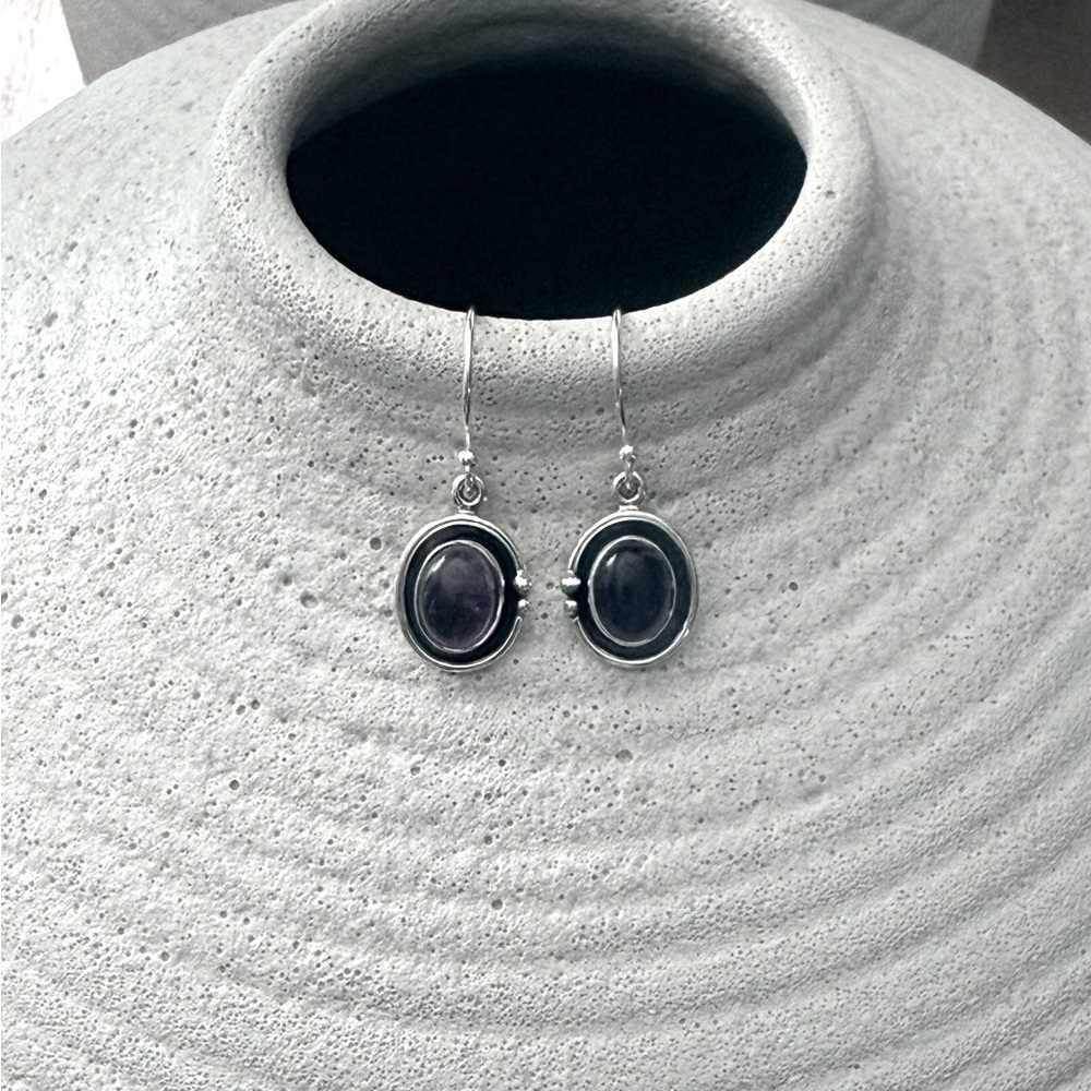 925 Sterling Silver Amethyst Dangle Earrings! NEW! - Picture 2 of 7